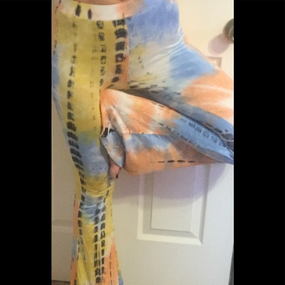 ❌DONATED❌Yellow Tie Dye Lightweight Hippie Style Jersey Pant Leggings - Picture 4 of 9